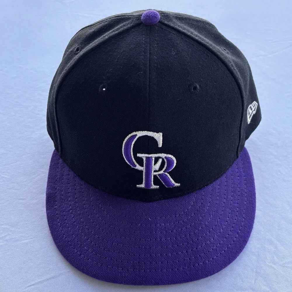 Colorado Rockies New Era 59FIFTY Fitted Hat Black Purple Size 7 1/2 MLB On-Field
